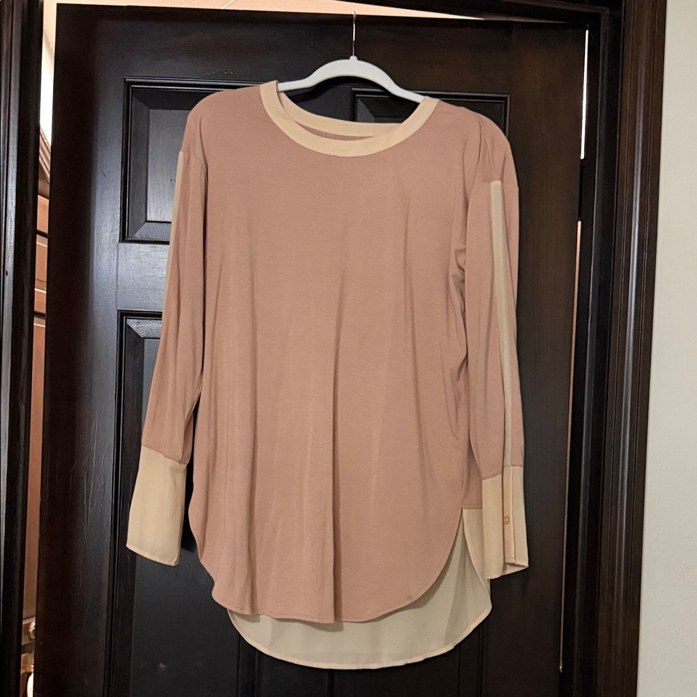 Lysse Blush and Cream Long Sleeve Blouse